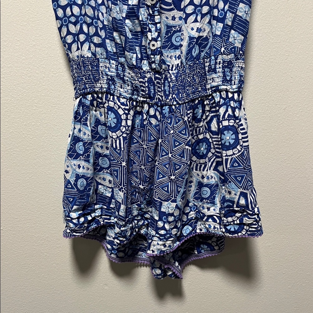 POUPETTE ST. BARTH Blue & White Sleeveless Button-Front Romper, Size S - Picture 5 of 9